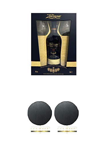 Ron Zacapa Centenario 23 Solera Gran Reserva in edler Geschenkbox mit 2 Gläsern 0,7 Liter + Schiefer Glasuntersetzer RUND ca. 9,5 cm Durchmesser + Schiefer Glasuntersetzer RUND ca. 9,5 cm Durchmesser von Unbekannt