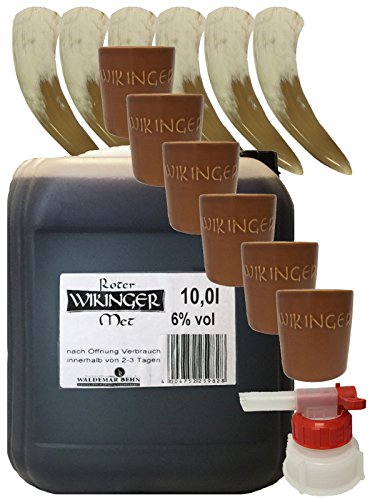 Roter Wikinger Met 10 Liter Kanister + Tonbecher"Groß" 6er Set + Ausgießer + Trinkhörner 0,1 Liter von Unbekannt