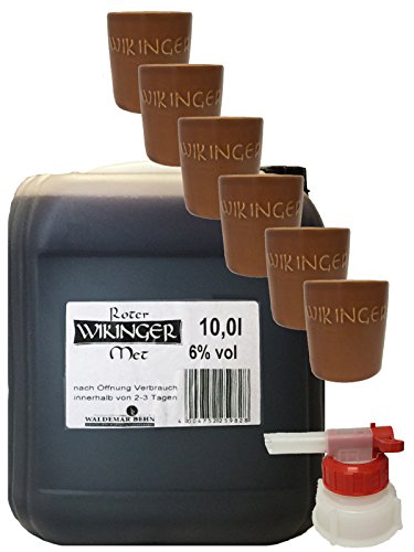 Roter Wikinger Met 10 Liter Kanister + Tonbecher"Groß" 6er Set + Ausgießer von Unbekannt