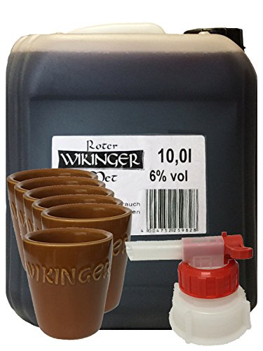 Roter Wikinger Met 10 Liter Kanister + Wikinger Tonbecher 6er Set + Ausgießer Roter Wikinger Met 10 Liter Kanister + Wikinger Tonbecher 6er Set + Ausgießer von Unbekannt