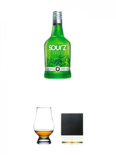 SOURZ Apple Likör 0,7 Liter + The Glencairn Glass Whisky Glas Stölzle 1 Stück + Schiefer Glasuntersetzer eckig ca. 9,5 cm Durchmesser von Unbekannt