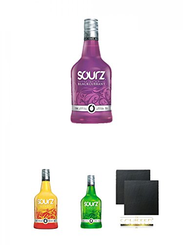 SOURZ Blackcurrant Likör 0,7 Liter + SOURZ Mango Likör 0,7 Liter + SOURZ Apple Likör 0,7 Liter + Schiefer Glasuntersetzer eckig ca. 9,5 cm Ø 2 Stück SOURZ Blackcurrant Likör 0,7 Liter + SOURZ Mango Likör 0,7 Liter + SOURZ Apple Likör 0,7 Liter + Schiefer Glasuntersetzer eckig ca. 9,5 cm Ø 2 Stück von Unbekannt