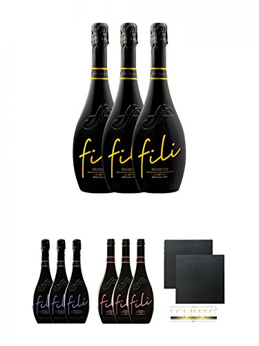 Sacchetto Fili Prosecco DOC Brut V.S. Millesimato 3 x 0,75 Liter + Sacchetto Fili Prosecco DOC V.S.Q.A. 3 x 0,75 Liter + Sacchetto Fili Rosato IGT Vino Frizzante 3 x 0,75 Liter + Schiefer Glasuntersetzer eckig ca. 9,5 cm Ø 2 Stück Sacchetto Fili Prosecco DOC Brut V.S. Millesimato 3 x 0,75 Liter + Sacchetto Fili Prosecco DOC V.S.Q.A. 3 x 0,75 Liter + Sacchetto Fili Rosato IGT Vino Frizzante 3 x 0,75 Liter + Schiefer Glasuntersetzer eckig ca. 9,5 cm Ø 2 Stück von Unbekannt