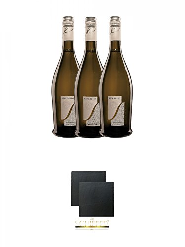 Sacchetto Silber Veneto IGT Vino Frizzante - 3 x 0,75 Liter + Schiefer Glasuntersetzer eckig ca. 9,5 cm Ø 2 Stück Sacchetto Silber Veneto IGT Vino Frizzante - 3 x 0,75 Liter + Schiefer Glasuntersetzer eckig ca. 9,5 cm Ø 2 Stück von Diverse