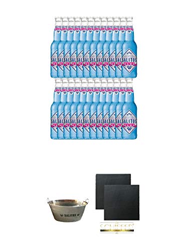 Salitos Blue Fruchtweinmixgetränk in Glasflasche 24 x 0,33 Liter + Salitos Kühlwanne aus Metall mit Griffen 1 Stück + Schiefer Glasuntersetzer eckig ca. 9,5 cm Ø 2 Stück von Unbekannt