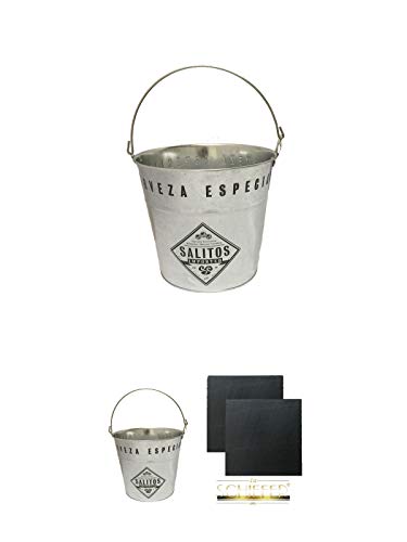Salitos Eiskübel aus Metall mit Henkel 1 Stück + Salitos Eiskübel aus Metall mit Henkel 1 Stück + Schiefer Glasuntersetzer eckig ca. 9,5 cm Ø 2 Stück Salitos Eiskübel aus Metall mit Henkel 1 Stück + Salitos Eiskübel aus Metall mit Henkel 1 Stück + Schiefer Glasuntersetzer eckig ca. 9,5 cm Ø 2 Stück von Diverse