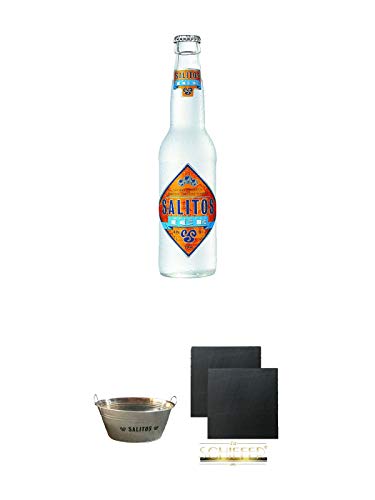 Salitos ICE Bier 0,33 Liter MW Flasche + Salitos Kühlwanne aus Metall mit Griffen 1 Stück + Schiefer Glasuntersetzer eckig ca. 9,5 cm Ø 2 Stück von Unbekannt