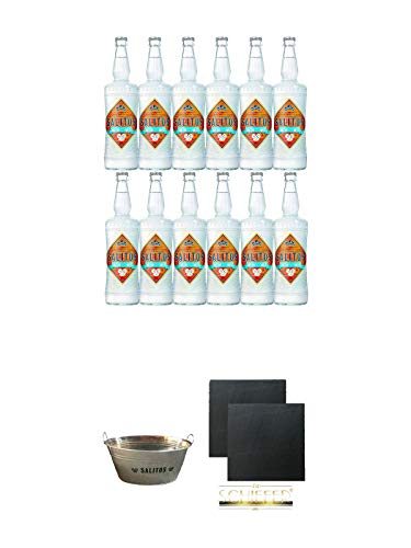 Salitos ICE Bier 12 x 0,65 Liter MW Flasche + Salitos Kühlwanne aus Metall mit Griffen 1 Stück + Schiefer Glasuntersetzer eckig ca. 9,5 cm Ø 2 Stück von Unbekannt