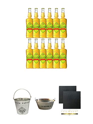Salitos Tequila Bier 12 x 0,65 Liter + Salitos Eiskübel aus Metall mit Henkel 1 Stück + Salitos Kühlwanne aus Metall mit Griffen 1 Stück + Schiefer Glasuntersetzer eckig ca. 9,5 cm Ø 2 Stück Salitos Tequila Bier 12 x 0,65 Liter + Salitos Eiskübel aus Metall mit Henkel 1 Stück + Salitos Kühlwanne aus Metall mit Griffen 1 Stück + Schiefer Glasuntersetzer eckig ca. 9,5 cm Ø 2 Stück von Unbekannt