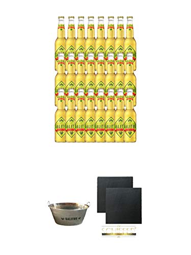 Salitos Tequila Bier Mixgetränk in GLASFLASCHE 24 x 0,33 Liter + Salitos Kühlwanne aus Metall mit Griffen 1 Stück + Schiefer Glasuntersetzer eckig ca. 9,5 cm Ø 2 Stück Salitos Tequila Bier Mixgetränk in GLASFLASCHE 24 x 0,33 Liter + Salitos Kühlwanne aus Metall mit Griffen 1 Stück + Schiefer Glasuntersetzer eckig ca. 9,5 cm Ø 2 Stück von Unbekannt