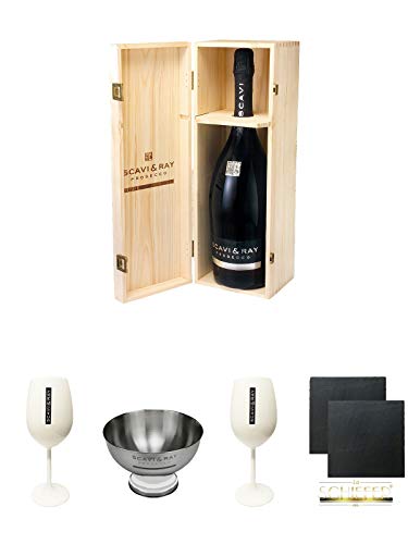 Scavi & Ray Prosecco Spumante 3,0 Liter in Holzkiste + Scavi & Ray (Milchglas) Ice Prestige Glas 1 Stück + Scavi & Ray Champagnerkühler Edelstahl 1 Stück + Scavi & Ray (Milchglas) Ice Prestige Glas 1 Stück + Schiefer Glasuntersetzer eckig ca. 9,5 cm Ø 2 S von Unbekannt