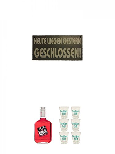 Schieferschild HEUTE WEGEN GESTERN GESCHLOSSEN mit Lederband und Lochung 20 x 40 cm + After Shock Hot & Cool Red Likör 0,7 Liter + Berliner Luft Shot Glas 4cl 6 Stück Schieferschild HEUTE WEGEN GESTERN GESCHLOSSEN mit Lederband und Lochung 20 x 40 cm + After Shock Hot & Cool Red Likör 0,7 Liter + Berliner Luft Shot Glas 4cl 6 Stück von Unbekannt