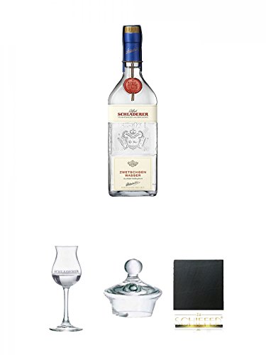 Schladerer Zwetschgenwasser 0,35l aus vollreifen Früchten - Deutschland + Schladerer Kelchglas 1 Stück + Schladerer Deckel für Kelchglas 1 Stück + Schiefer Glasuntersetzer eckig ca. 9,5 cm Durchmesser Schladerer Zwetschgenwasser 0,35l aus vollreifen Früchten - Deutschland + Schladerer Kelchglas 1 Stück + Schladerer Deckel für Kelchglas 1 Stück + Schiefer Glasuntersetzer eckig ca. 9,5 cm Durchmesser von Unbekannt