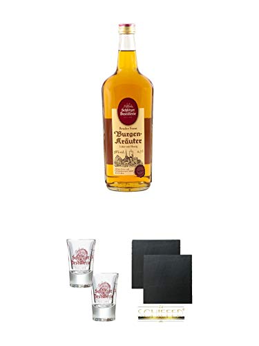Schlitzer Burgen Kräuter mit Honig 0,7 Liter + Schlitzer Stamper 0,02 Liter mit Eichstrich 2 Stück + Schiefer Glasuntersetzer eckig ca. 9,5 cm Ø 2 Stück Schlitzer Burgen Kräuter mit Honig 0,7 Liter + Schlitzer Stamper 0,02 Liter mit Eichstrich 2 Stück + Schiefer Glasuntersetzer eckig ca. 9,5 cm Ø 2 Stück von Unbekannt