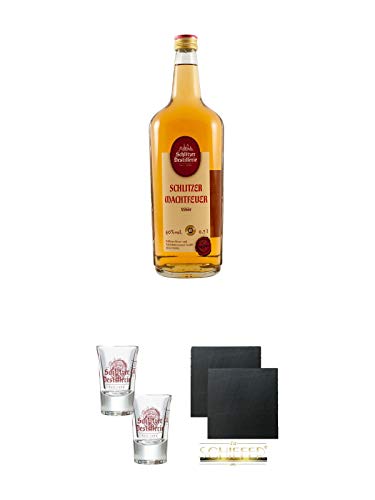 Schlitzer Wachtfeuer Likör 0,7 Liter + Schlitzer Stamper 0,02 Liter mit Eichstrich 2 Stück + Schiefer Glasuntersetzer eckig ca. 9,5 cm Ø 2 Stück Schlitzer Wachtfeuer Likör 0,7 Liter + Schlitzer Stamper 0,02 Liter mit Eichstrich 2 Stück + Schiefer Glasuntersetzer eckig ca. 9,5 cm Ø 2 Stück von Unbekannt