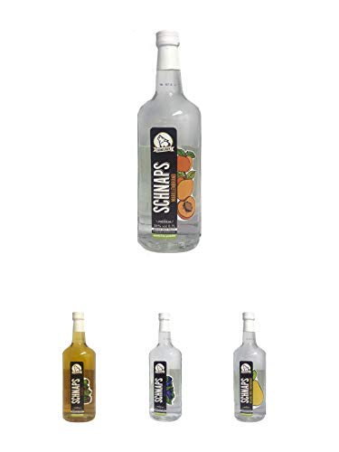 Schneejäger Premium Marillenbrand 38 % 0,7 Liter + Schneejäger Premium Nuss Spirituose 35% 0,7 Liter + Schneejäger Premium Schlehengeist 38 % 0,7 Liter + Schneejäger Premium Williams-Christ-Birne 38 % 0,7 Liter von Unbekannt