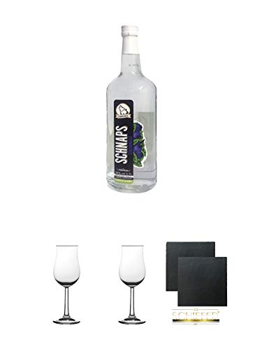 Schneejäger Premium Schlehengeist 38% 0,7 Liter + 2 Bugatti Nosing Gläser Kelchglas mit Eichstrich 2cl und 4cl + 2 Schiefer Glasuntersetzer eckig ca. 9,5 cm Ø Schneejäger Premium Schlehengeist 38% 0,7 Liter + 2 Bugatti Nosing Gläser Kelchglas mit Eichstrich 2cl und 4cl + 2 Schiefer Glasuntersetzer eckig ca. 9,5 cm Ø von Unbekannt