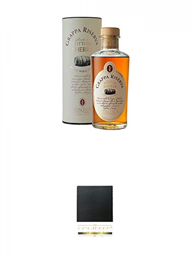 Sibona Grappa SHERRY Wood Italien 0,5 Liter + Schiefer Glasuntersetzer eckig ca. 9,5 cm Durchmesser von Unbekannt