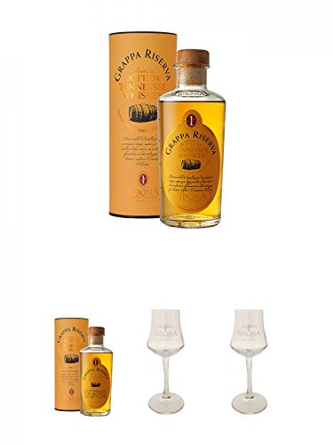 Sibona Grappa Tennessee Whiskey Wood Italien 0,5 Liter + Sibona Grappa Tennessee Whiskey Wood Italien 0,5 Liter + Sibona Stiel Glas Höhe 17 cm 1 Stück mit Eichtrich 2 und 4 cl + Sibona Stiel Glas Höhe 17 cm 1 Stück mit Eichtrich 2 und 4 cl von Unbekannt