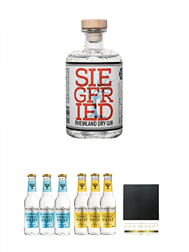 Siegfried Rheinland Dry Gin Deutschland 0,5 Liter + Fever Tree Mediterranean Tonic Water 3 x 0,2 Liter + Fever Tree Tonic Water 3 x 0,2 Liter + Schiefer Glasuntersetzer eckig ca. 9,5 cm Durchmesser von Unbekannt