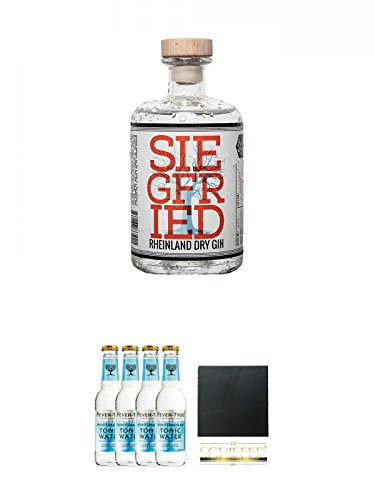 Siegfried Rheinland Dry Gin Deutschland 0,5 Liter + Fever Tree Mediterranean Tonic Water 4 x 0,2 Liter + Schiefer Glasuntersetzer eckig ca. 9,5 cm Durchmesser von Unbekannt
