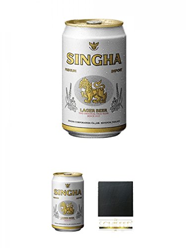 Singha Thailand Bier 0,33 Liter in Dose inklusive Dosenpfand + Singha Thailand Bier 0,33 Liter in Dose inklusive Dosenpfand + Schiefer Glasuntersetzer eckig ca. 9,5 cm Durchmesser von Unbekannt