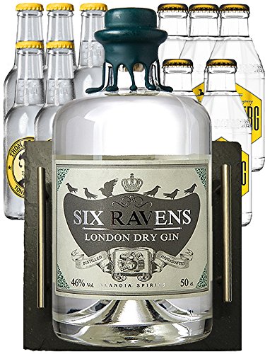 Six Ravens London Dry Gin 46% 0,5 Liter + 5 x Goldberg Tonic Water 0,2 Liter + 5 Thomas Henry Tonic Water 0,5 Liter + Schieferbuffetplatte 30 x 30 x 0,5 cm von Unbekannt