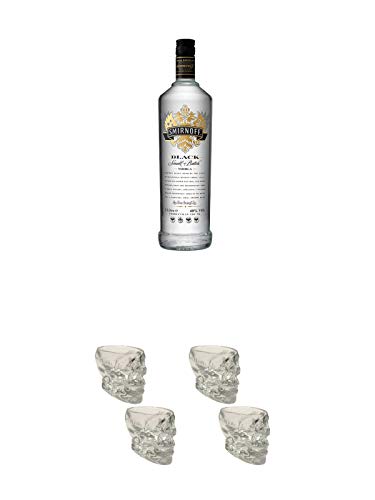 Smirnoff Vodka Black Label 1,0 Liter + Wodka Totenkopf Shotglas 2 Stück + Wodka Totenkopf Shotglas 2 Stück von Unbekannt