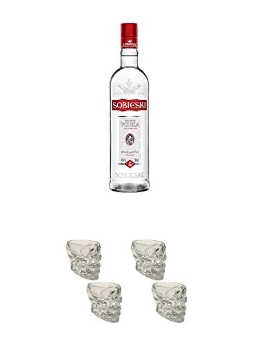 Sobieski Vodka 0,7 Liter + Wodka Totenkopf Shotglas 2 Stück + Wodka Totenkopf Shotglas 2 Stück von Unbekannt