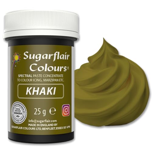 Sugarflair Spectral Khaki Lebensmittelfarbe Paste, hochkonzentrierte Lebensmittelfarbe für Buttercreme, Zuckerpaste, Royal Icing, Kuchenmischungen und mehr! Lebensmittelfarbstoff - 25g Sugarflair Spectral Khaki Lebensmittelfarbe Paste, hochkonzentrierte Lebensmittelfarbe für Buttercreme, Zuckerpaste, Royal Icing, Kuchenmischungen und mehr! Lebensmittelfarbstoff - 25g von Sugarflair Colours
