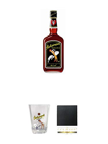 Stichpimpuli bockforcelorum Speziallikör 0,7 Liter + Stichpimpuli Shot Glas mit Schriftzug und Eichstrich 2 cl + Schiefer Glasuntersetzer eckig ca. 9,5 cm Durchmesser Stichpimpuli bockforcelorum Speziallikör 0,7 Liter + Stichpimpuli Shot Glas mit Schriftzug und Eichstrich 2 cl + Schiefer Glasuntersetzer eckig ca. 9,5 cm Durchmesser von Diverse