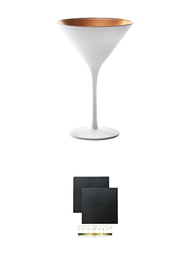 Stölzle Cocktail-und Martiniglas Olympic Serie 1 Stück schwarz - 1409425 + Schiefer Glasuntersetzer eckig ca. 9,5 cm Ø 2 Stück von Unbekannt