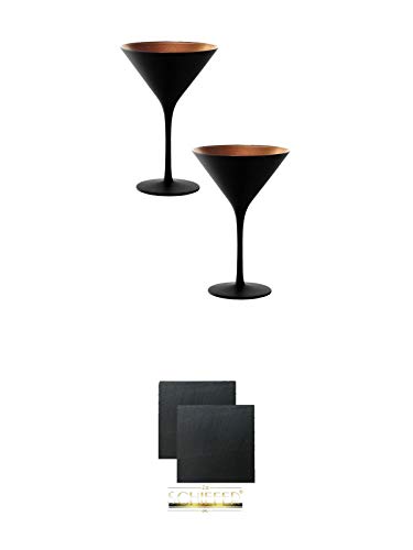 Stölzle Cocktail-und Martiniglas Olympic Serie 2 Stück schwarz - 1409425 + Schiefer Glasuntersetzer eckig ca. 9,5 cm Ø 2 Stück von Unbekannt