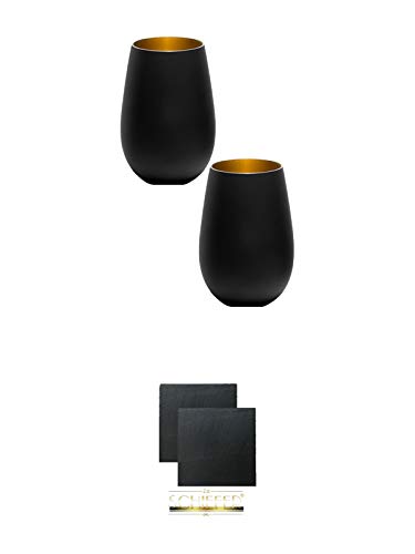 Stölzle Olympic Becher/Cocktailglas 2 Stück in schwarz - 3529212 + Schiefer Glasuntersetzer eckig ca. 9,5 cm Ø 2 Stück Stölzle Olympic Becher/Cocktailglas 2 Stück in schwarz - 3529212 + Schiefer Glasuntersetzer eckig ca. 9,5 cm Ø 2 Stück von Unbekannt