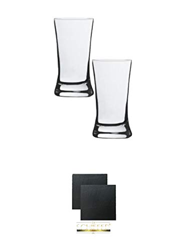 Stölzle Shotglas/Stamper 2 Stück 2050021 + Schiefer Glasuntersetzer eckig ca. 9,5 cm Ø 2 Stück von Unbekannt