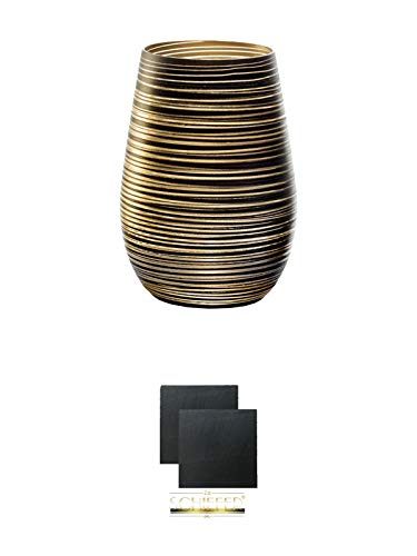 Stölzle Twister Gold Becher/Cocktailglas 1 Stück in gold - 3525112 + Schiefer Glasuntersetzer eckig ca. 9,5 cm Ø 2 Stück von Unbekannt