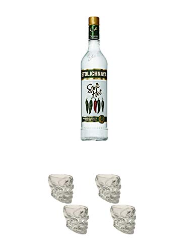 Stolichnaya Hot (Jalapeno Flavour) 37,5% 0,7 Liter + Wodka Totenkopf Shotglas 2 Stück + Wodka Totenkopf Shotglas 2 Stück von Unbekannt