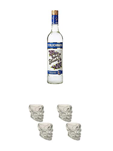 Stolichnaya Raspberry Blueberi Vodka 37,5% 0,7 Liter + Wodka Totenkopf Shotglas 2 Stück + Wodka Totenkopf Shotglas 2 Stück von Unbekannt