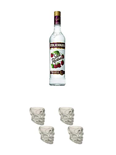 Stolichnaya Raspberry Vodka 37,5% 0,7 Liter + Wodka Totenkopf Shotglas 2 Stück + Wodka Totenkopf Shotglas 2 Stück von Unbekannt