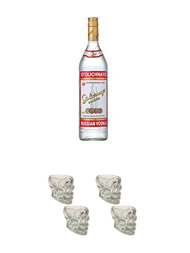 Stolichnaya Vodka 0,7 Liter + Wodka Totenkopf Shotglas 2 Stück + Wodka Totenkopf Shotglas 2 Stück von Unbekannt