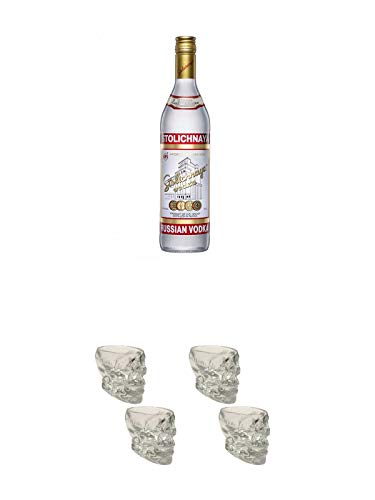 Stolichnaya Vodka 1,0 Liter + Wodka Totenkopf Shotglas 2 Stück + Wodka Totenkopf Shotglas 2 Stück von Unbekannt