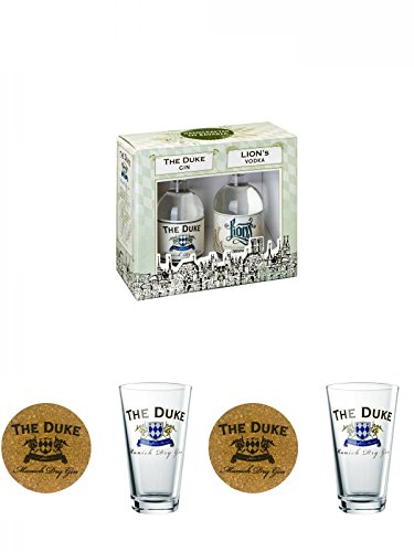 The Duke Gin/Lions Vodka Set 2 x 0,1 Liter + Kork Glasuntersetzer "The Duke" rund ca. 18 cm Durchmesser + The Duke Long Drink Glas 0,3 Liter 1 Stück + Kork Glasuntersetzer "The Duke" rund ca. 18 cm Durchmesser + The Duke Long Drink Glas 0,3 Liter 1 Stück The Duke Gin/Lions Vodka Set 2 x 0,1 Liter + Kork Glasuntersetzer "The Duke" rund ca. 18 cm Durchmesser + The Duke Long Drink Glas 0,3 Liter 1 Stück + Kork Glasuntersetzer "The Duke" rund ca. 18 cm Durchmesser + The Duke Long Drink Glas 0,3 Liter 1 Stück von Unbekannt