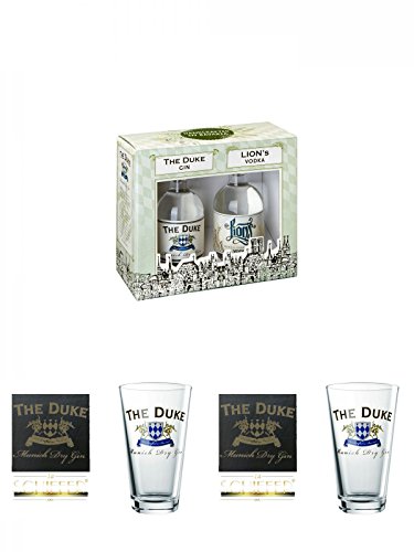 The Duke Gin/Lions Vodka Set 2 x 0,1 Liter + Schiefer Glasuntersetzer "The Duke Gin" eckig ca. 9,5 cm Durchmesser + The Duke Long Drink Glas 0,3 Liter 1 Stück + Schiefer Glasuntersetzer "The Duke Gin" eckig ca. 9,5 cm Durchmesser + The Duke Long Drink Gla von Unbekannt