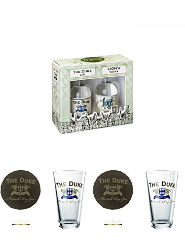 The Duke Gin/Lions Vodka Set 2 x 0,1 Liter + Schiefer Glasuntersetzer "The Duke Gin" rund ca. 9,5 cm Durchmesser + The Duke Long Drink Glas 0,3 Liter 1 Stück + Schiefer Glasuntersetzer "The Duke Gin" rund ca. 9,5 cm Durchmesser + The Duke Long Drink Glas von Unbekannt