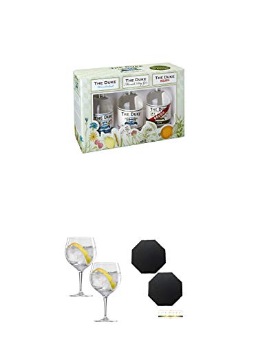 The Duke Gin Trio 3 x 0,1 Liter Miniaturen Set + Spiegelau Gin & Tonic 4390179 2 Gläser + Schiefer Glasuntersetzer achteckig 2 x ca. 9,5 cm Durchmesser von Unbekannt