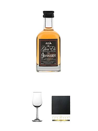 The Glen Els Journey Harzer Single Malt Whisky 0,05 Liter Miniatur + Nosing Gläser Kelchglas Bugatti mit Eichstrich 2cl und 4cl 1 Stück + Schiefer Glasuntersetzer eckig ca. 9,5 cm Durchmesser von Unbekannt