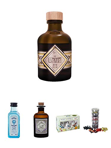 The Illusionist Dry Gin 0,05 Liter Miniatur + Bombay Sapphire Gin 5 cl Miniatur + Monkey 47 Schwarzwald Dry Gin 5 cl MINIATUR + The Duke Gin Trio 3 x 0,05 Liter Miniaturen Set + Gin Flight Gewürze zum Verfeinern von Gin Tonic 1er Pack 1 x 12 Gramm von Unbekannt