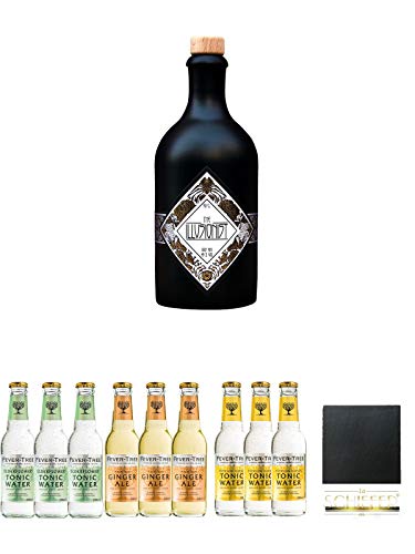 The Illusionist Dry Gin 0,5 Liter + Fever Tree Elderflower Tonic Water 3 x 0,2 Liter + Fever Tree Ginger Ale 3 x 0,2 Liter + Fever Tree Tonic Water 3 x 0,2 Liter + Schiefer Glasuntersetzer eckig ca. 9,5 cm Durchmesser von Unbekannt