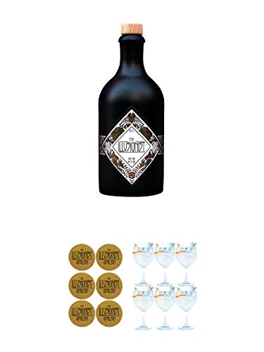 The Illusionist Dry Gin 0,5 Liter + Kork Glasuntersetzer"Illusionist Gin" Logoschrift 6 Stück eckig ca. 9,5 cm Durchmesser + Gin Sul Copo Ballon Glas 6 Stück The Illusionist Dry Gin 0,5 Liter + Kork Glasuntersetzer"Illusionist Gin" Logoschrift 6 Stück eckig ca. 9,5 cm Durchmesser + Gin Sul Copo Ballon Glas 6 Stück von Unbekannt
