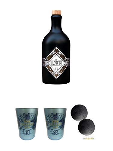 The Illusionist Gin 0,5 Liter + Von Hallers Gin Becher aus Kristallglas 2 Stück + Schiefer Glasuntersetzer RUND von Unbekannt